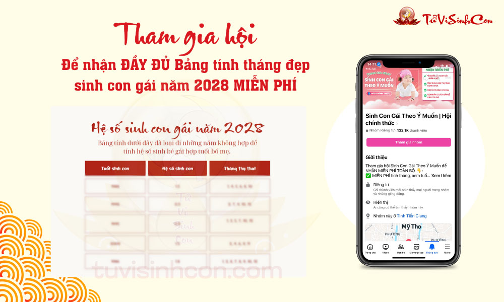 Tham gia hội để nhận Bảng tính tháng đẹp Sinh con gái năm 2028