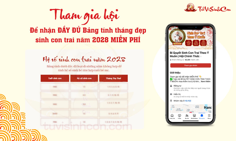 Tham gia hội để nhận Bảng tính tháng đẹp Sinh con trai năm 2028